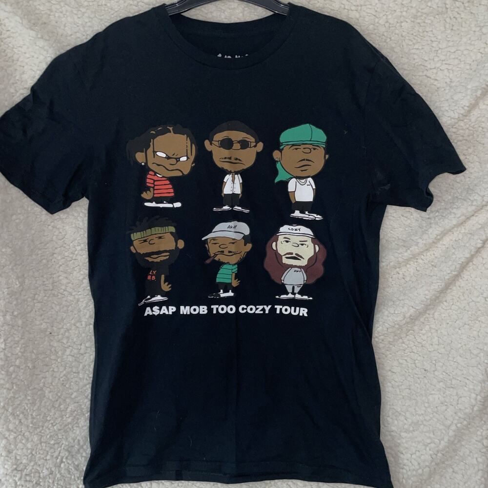 A$AP Mob Too Cozy Tour T-Shirt 2-Sided Concert Cartoon ASAP Rocky Size LARGE